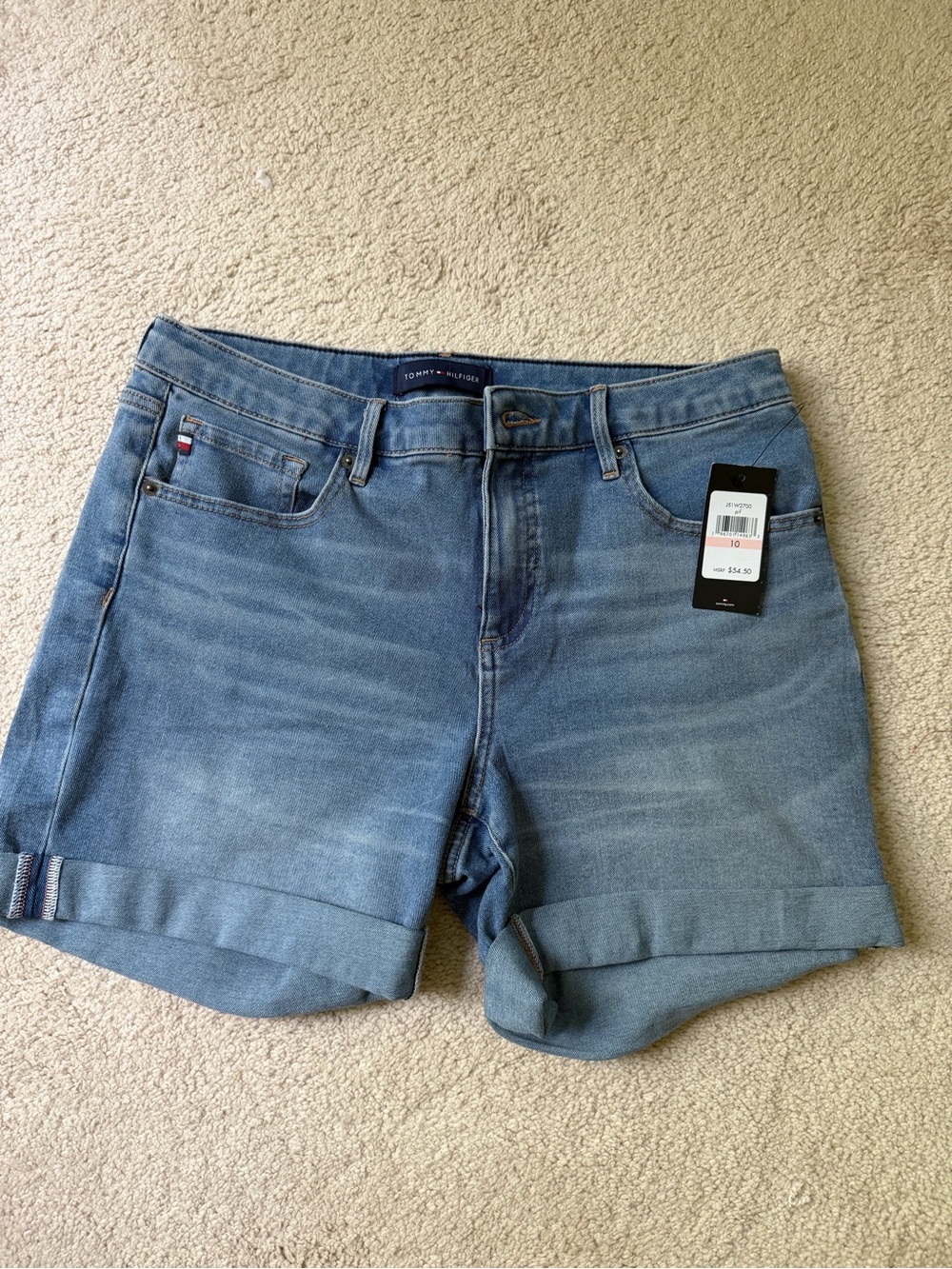 Tommy Hilfiger Light Wash Denim Roll-Cuff Shorts
